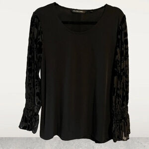 Colleen Lopez black top, see-thru ballon sleeves w/ velvet, Sizes large & small